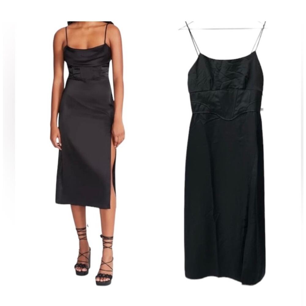Jason Wu Black Satin Corset Midi Dress - Picture 3 of 7